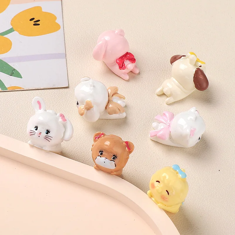 2pcs miniso cute animal cartoon resin flatback cabochons for diy jewelry making handmade crafts materials