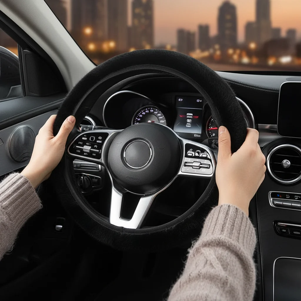 1PC Winter Plush Steering Wheel Cover Universal Anti-Slip Full Surround Protection Size M
