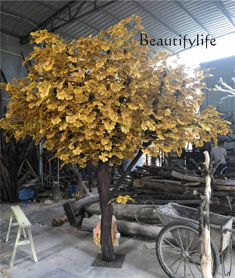 Simulation ginkgo tree yellow plant large real trunk indoor living room shooting decorative tree