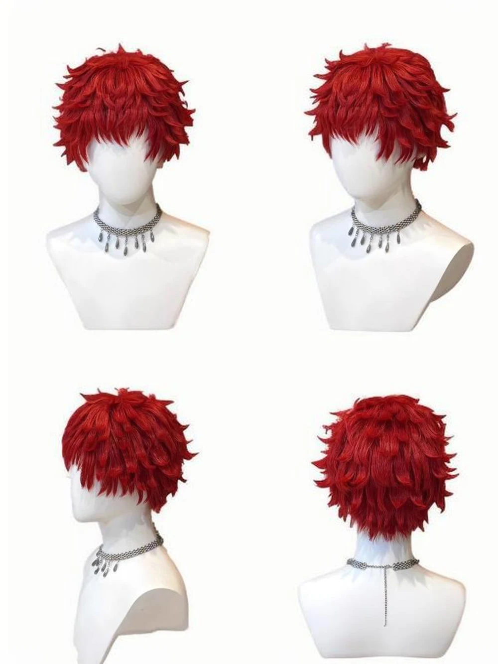 Anime Short Silver Red Mixed Cosplay Wig High Temperature Resistant Synthetic Fiber Custom Styled for Themed Role Play Party