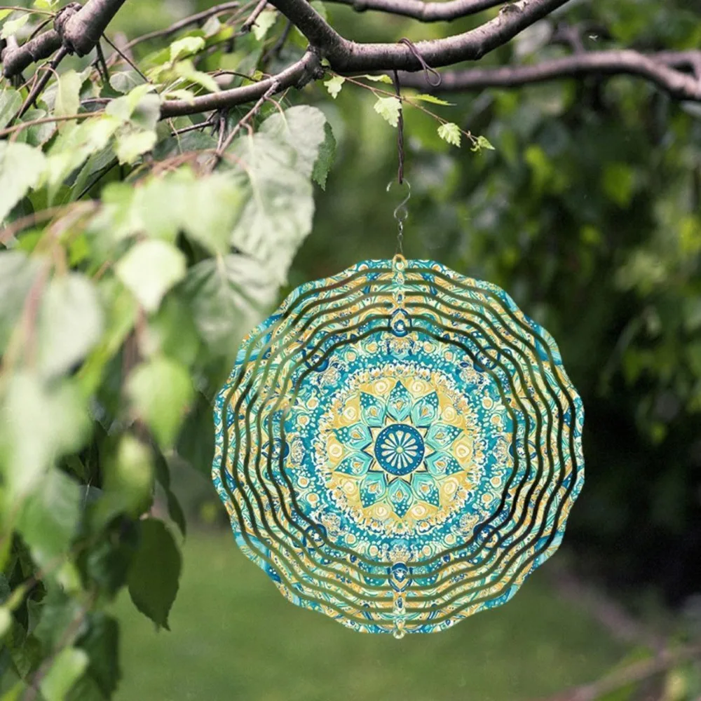 Boho Mandala 3D Metal Wind Spinner Bohemian Hanging Ornament Outdoor Garden Yard Patio Home Wall Art Decoration Gift