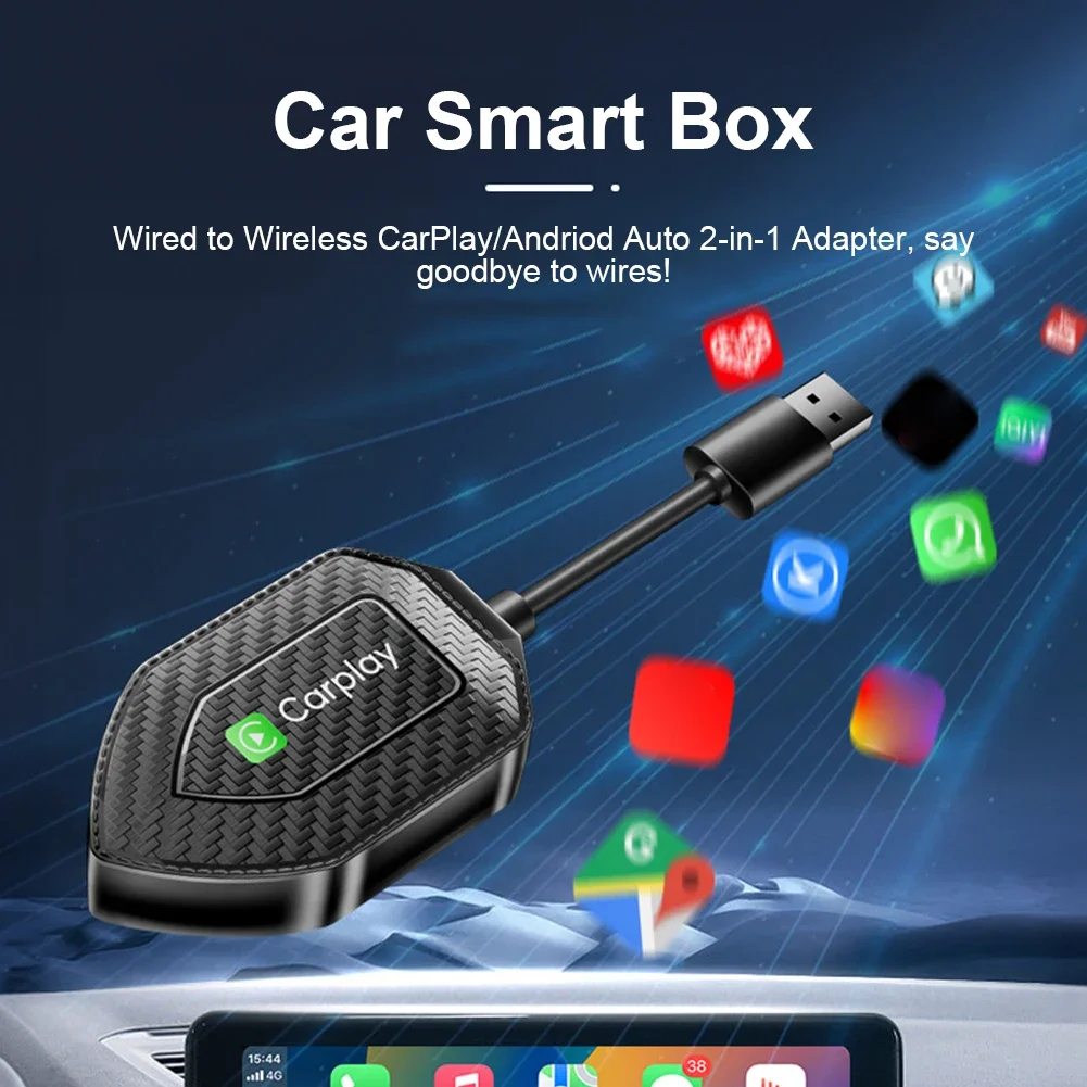 Wireless CarPlay Android Auto Adapter Wireless Carplay Dongle Plug and Play Smart AI Box for Wired Apple Carplay & Android Cars