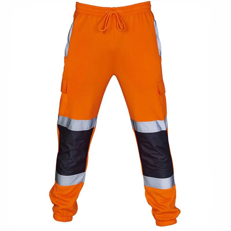 Men\'s Pants With Reflectors Black Orange Work Trousers Workwear Autumn Hi Vis Reflective Pants