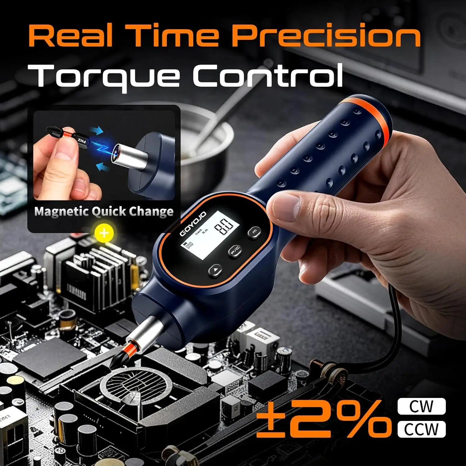 GOYOJO  Digital Screwdriver With 10Bits Torque Screwdriver Set 1/4''  for Maintenance, Tools, Bike Repair and Scope Mounting