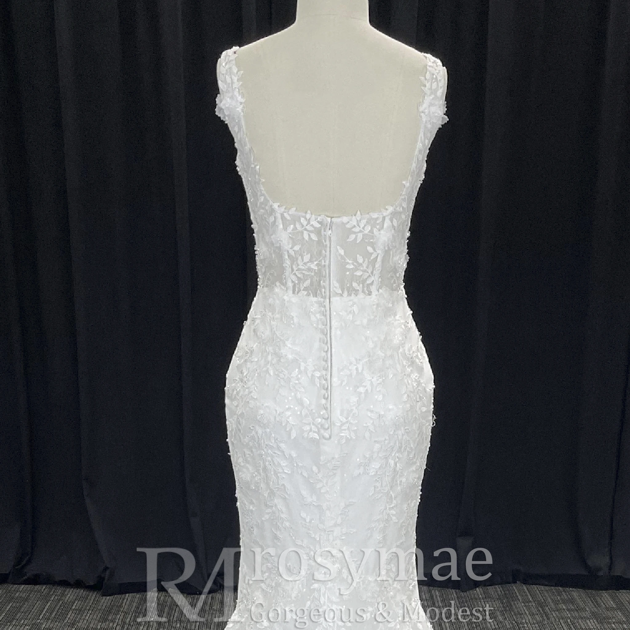 Rosymae Elegant Trumpet Wedding Dress Lace Square Neckline Sheer Bodice Gown for Brides vestidos diseñador lujo