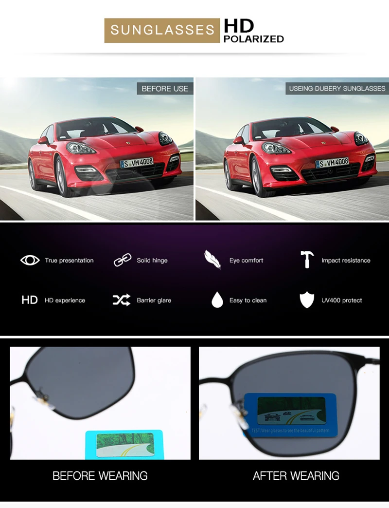 Klassische Quadratische Polarisierte Sonnenbrille Männer Luxus Metall Rechteck Sonnenbrille Männlich Vintage Nachtsicht Driving Shades UV400 – Detail 3