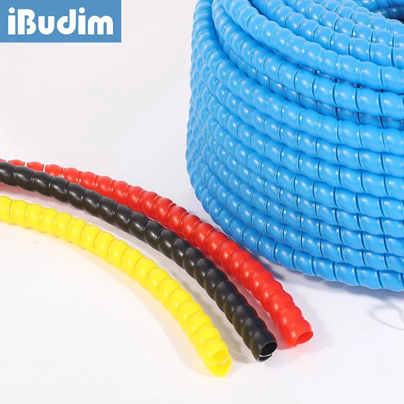 iBudim 1meter 14mm Winding Tube Cable Organizer Pipe Protection Spiral Wrap Wire Protector Cover Cable Management Clips Holder