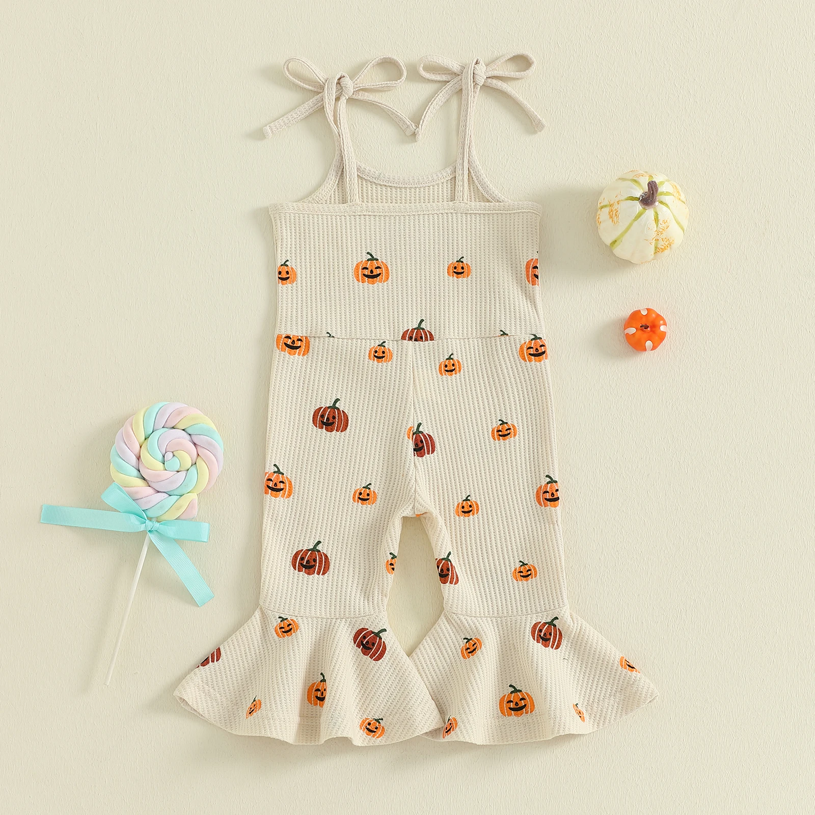 Pumpkin Print Girl Overalls 3