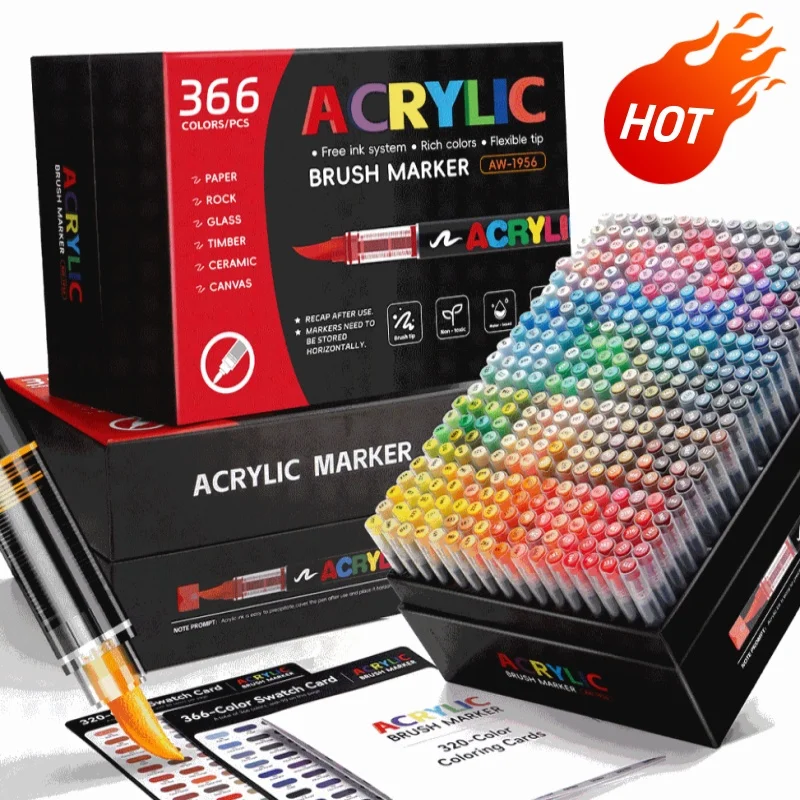 320/366 colors Acrylic Paint Markers,Soft Brush Student Graffiti Painting Pens Set,Festival Gift DIY Art Markers