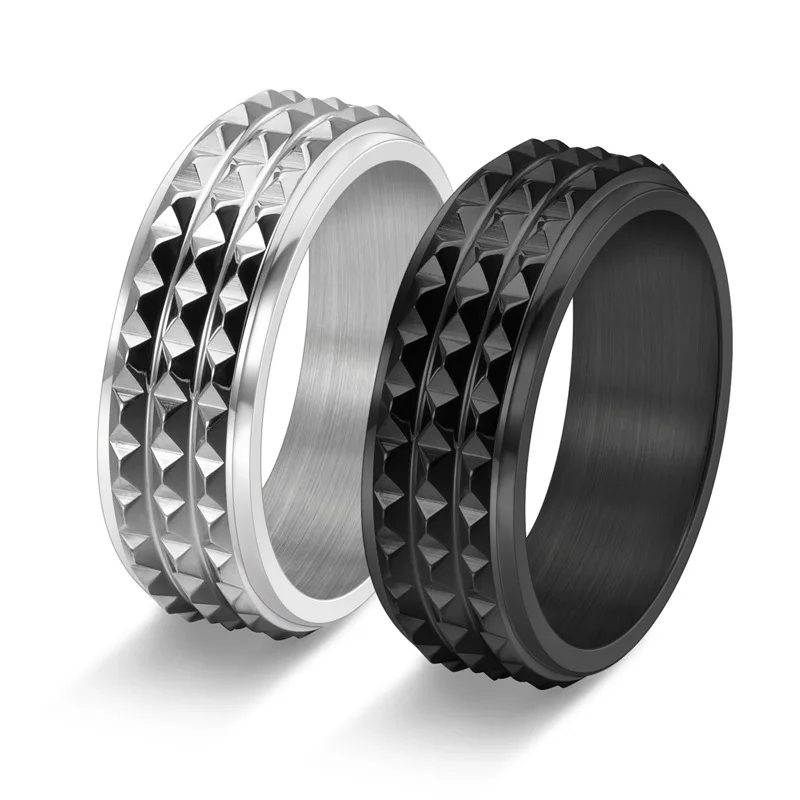 Egypt Pyramid Fidget Spinner Men Rings Stainless Steel Simple Luxury Punk New Women Jewelry Fashion Accessories Gift Wholesale