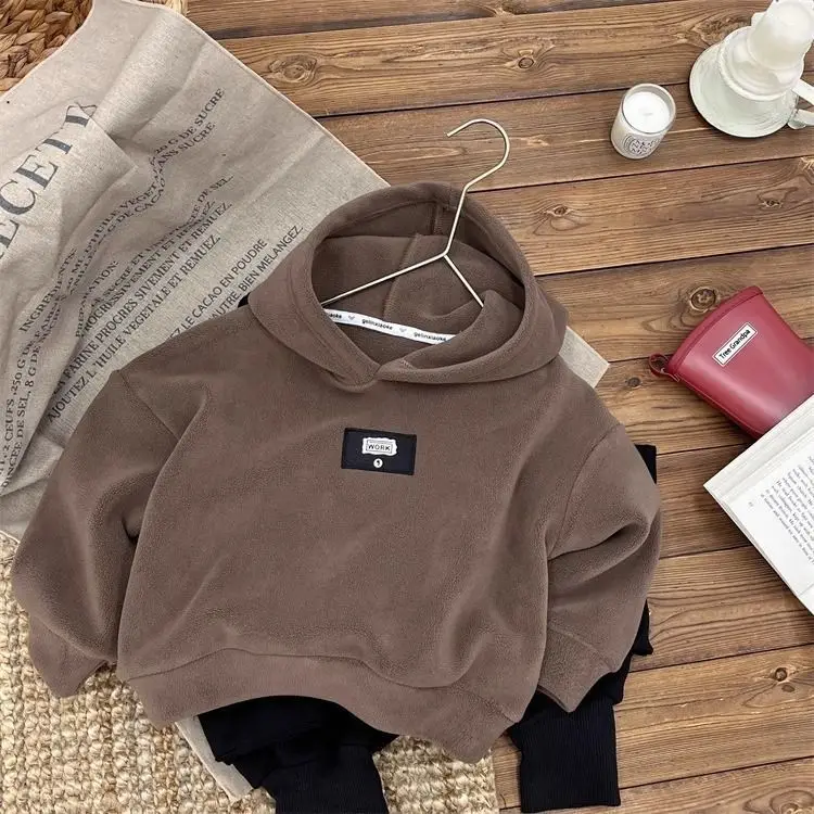 

Children Boys Fleece Thick Hoodies Cotton Sticker Long Sleeve Infant Baby Boys Pullovers Loose Warm Toddler Kid Boys Sweatshirts