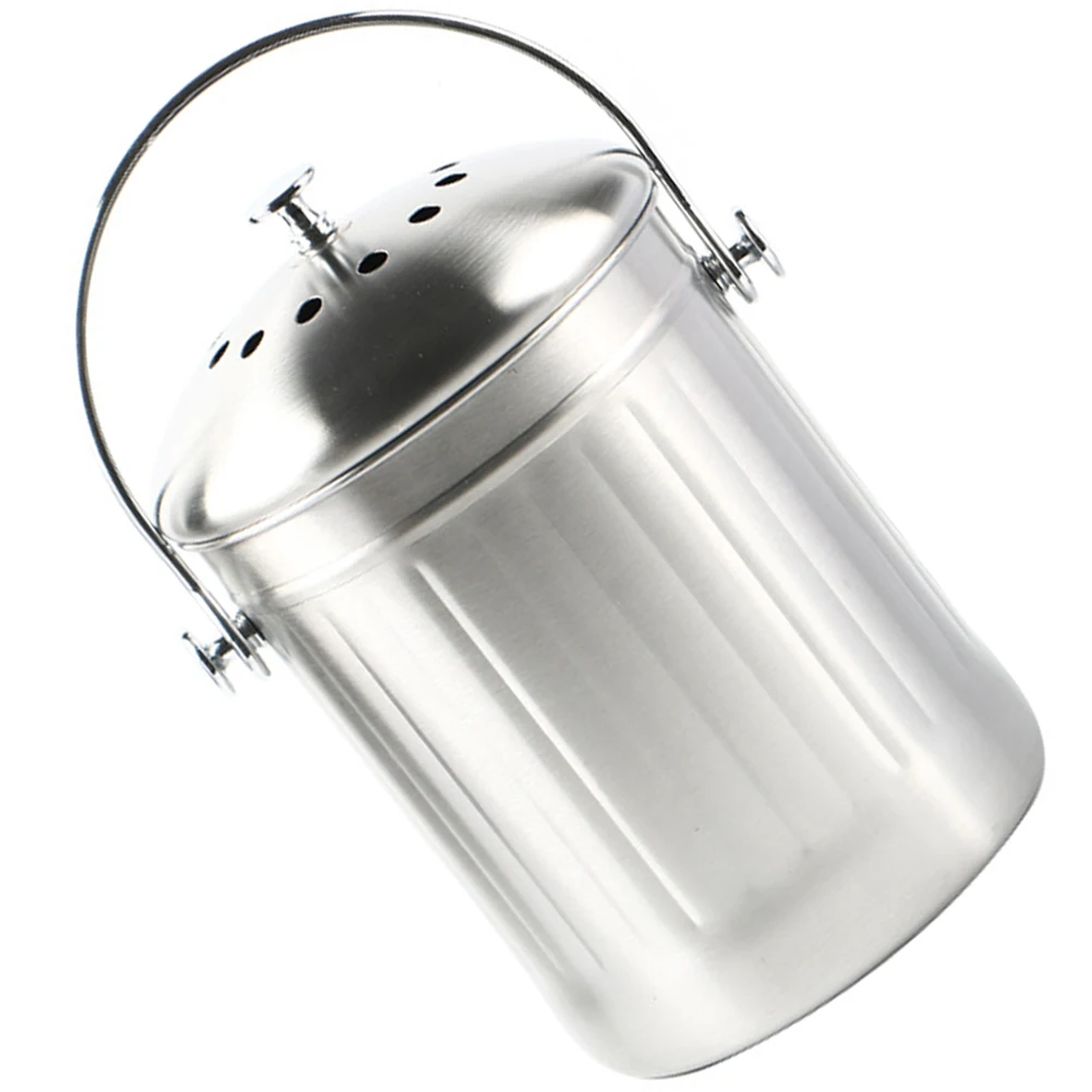 

Stainless Steel Kitchen Compost Bin Trash Can Food Waste Bucket Countertop Composter Silver 12L Activated Carbon Filter Odorless