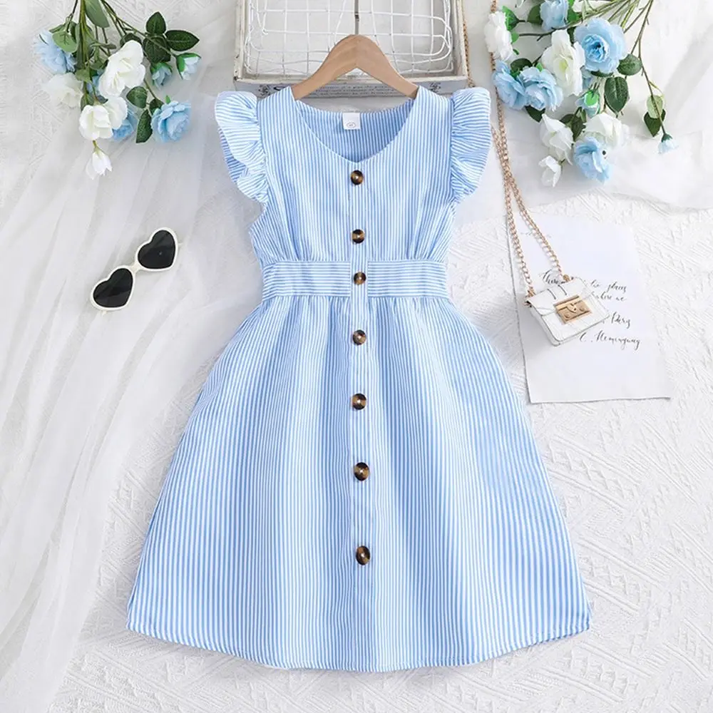 Fashion Summer Kids Dress Sweet Stripes Dopamine Dress Fresh Breathable Girls Dress