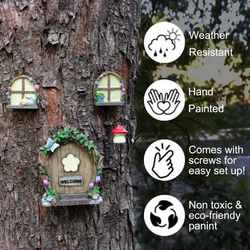 

Fairy Doors For Trees Miniature Sculpture Gnome Home Door Outdoor Decorations Fairy Garden Accessories Light Up Creative Tree