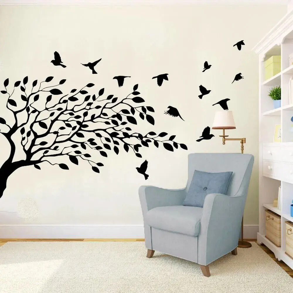 Tree Wall Sticker Birds Vinyl Home Decor for Living Room Bedroom Interior Design Decals Removable Murals Transfer Film