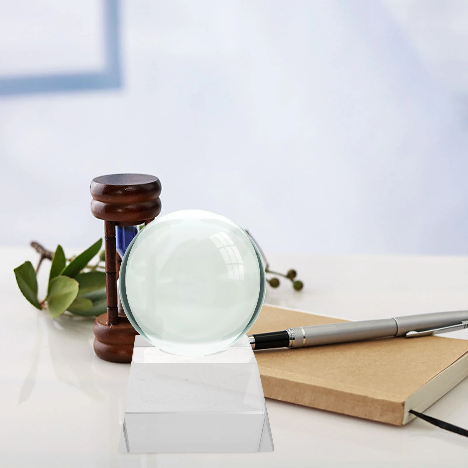 

Crystal-Ball Pedestal Display Stand for Desktop Home Decor Transparent Trapezoid Base Premium Glass-Ball Holder for Living Room