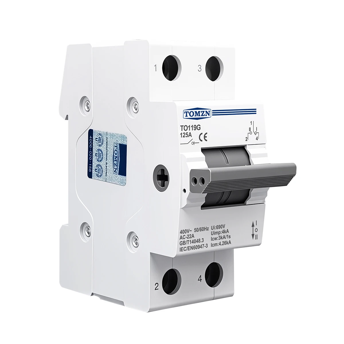TOMZN Official MTS Dual Power Changeover Switch TO219G 1P 2P 3P 4P 400V AC 125A High-current Circuit Breaker Isolating Switch