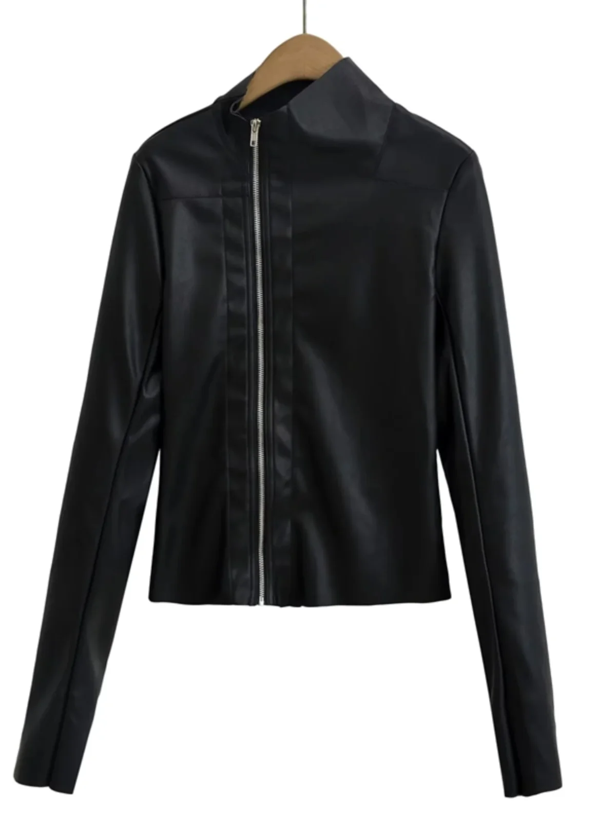 

Женская укороченная куртка из искусственной кожи Slim Fit на молнии, асимметричная, ветрозащитная, уличный стиль, весна-осень 2024, новинка