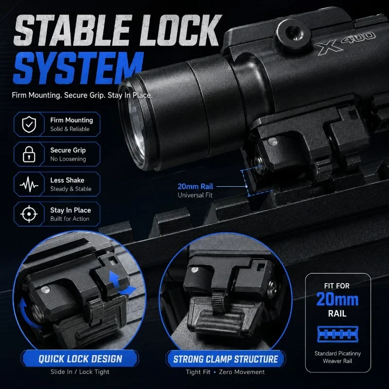 X400U Under Lighting Lamp Fixed Bright Parts Bright Lock Function Position Adjustable 20MM Rail Hobby Model