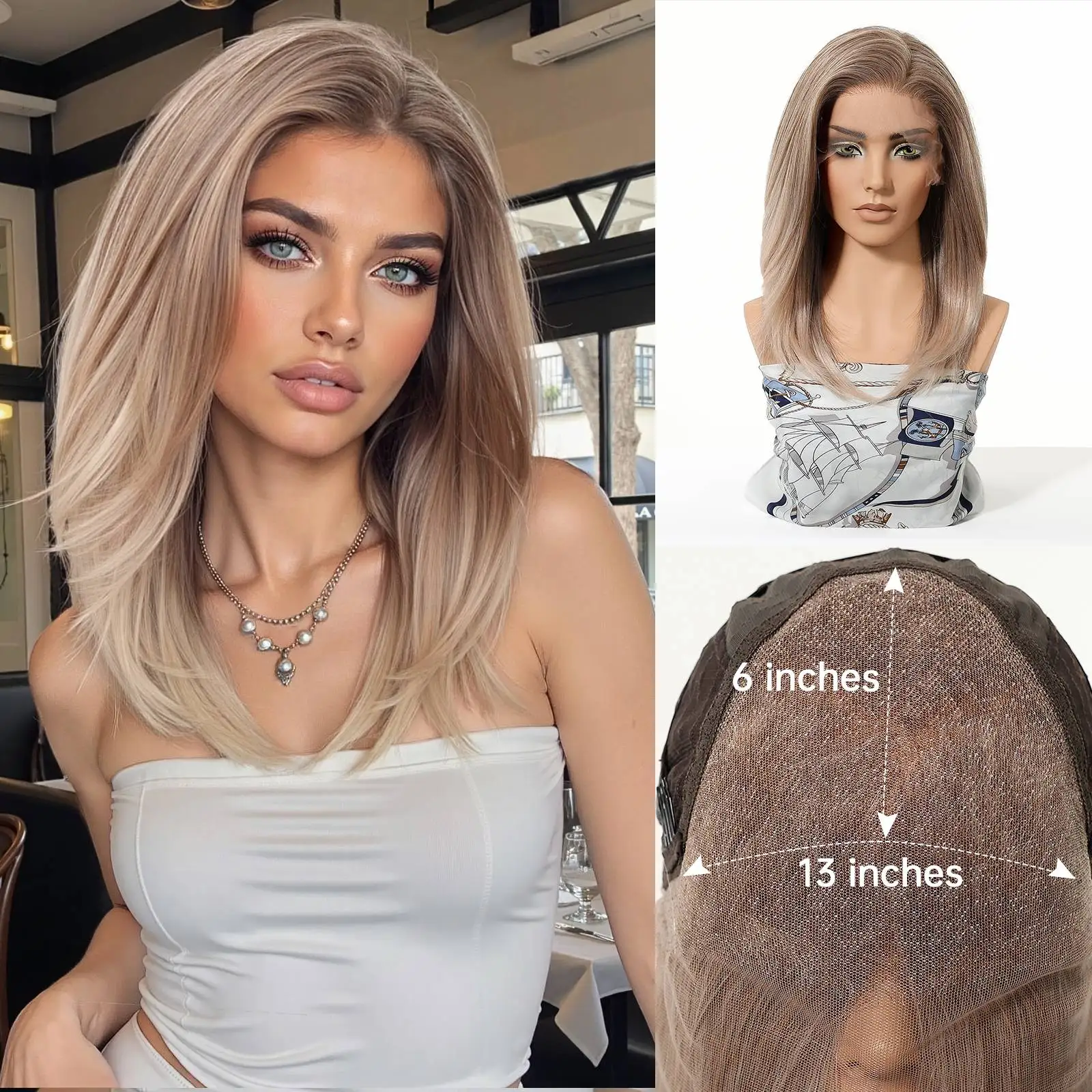 

Topshe 13x6 Lace Front Wig Gradient Layered Curly Hair High Temperature Resistant Lightweight Glueless Synthetic Wigs for Women