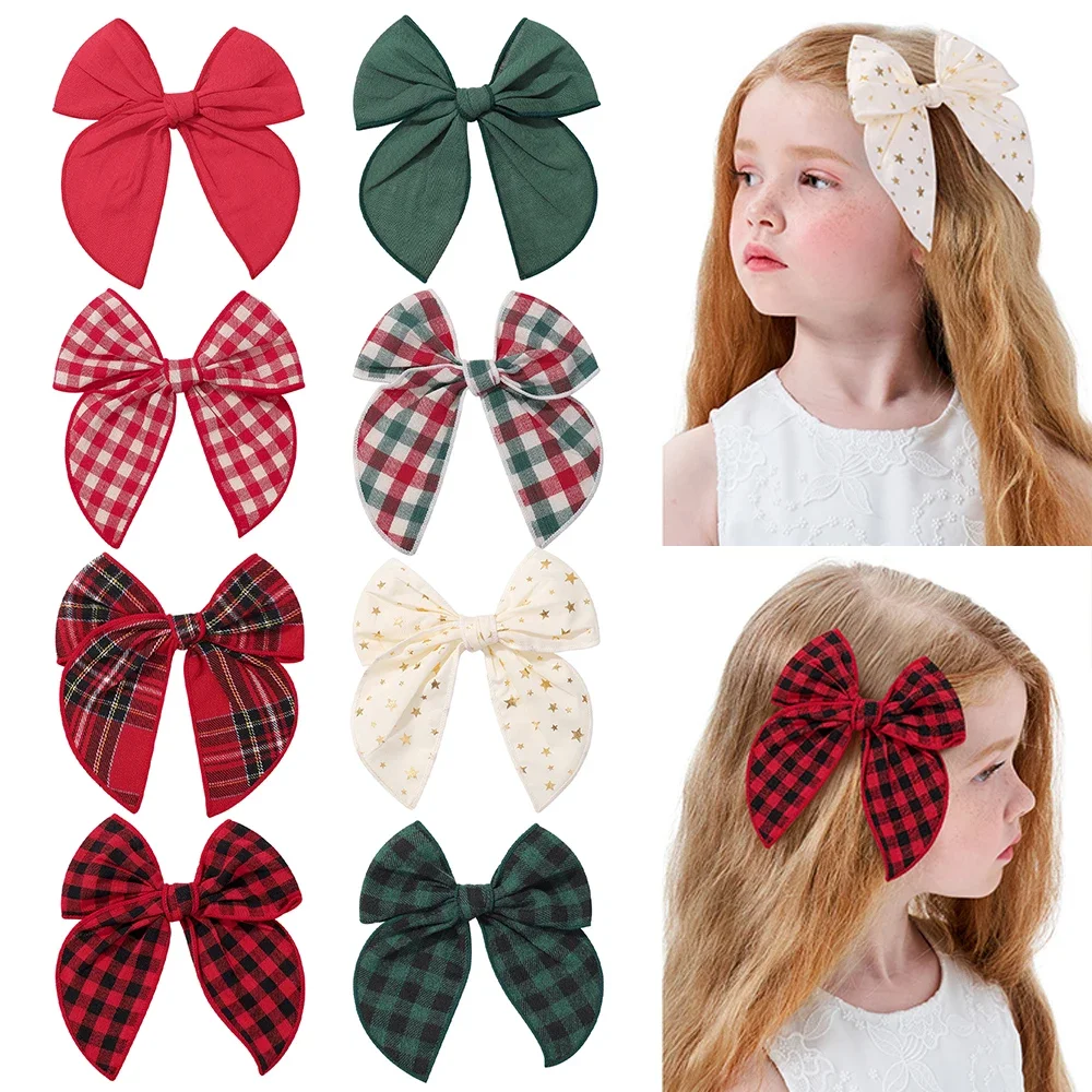 

2pcs/set Christmas Plaid Bows Hair Clips for Baby Girls 5.7 Inch Cheer Handmade Bowknot Hairpin Kids Hair Accessories Gifts