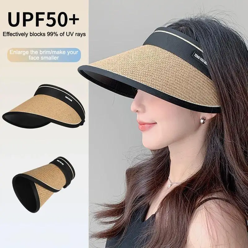 Empty Top Women Girls Visors Casual Foldable UV Protection Beach Hat Straw Cap Sun Hats Sunshade