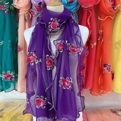 Summer Soft Golden Edge Silk Embroidery Flowers Shawl Beach Scarf Women Hijab Wraps Scarves Female Headkerchief Echarpe