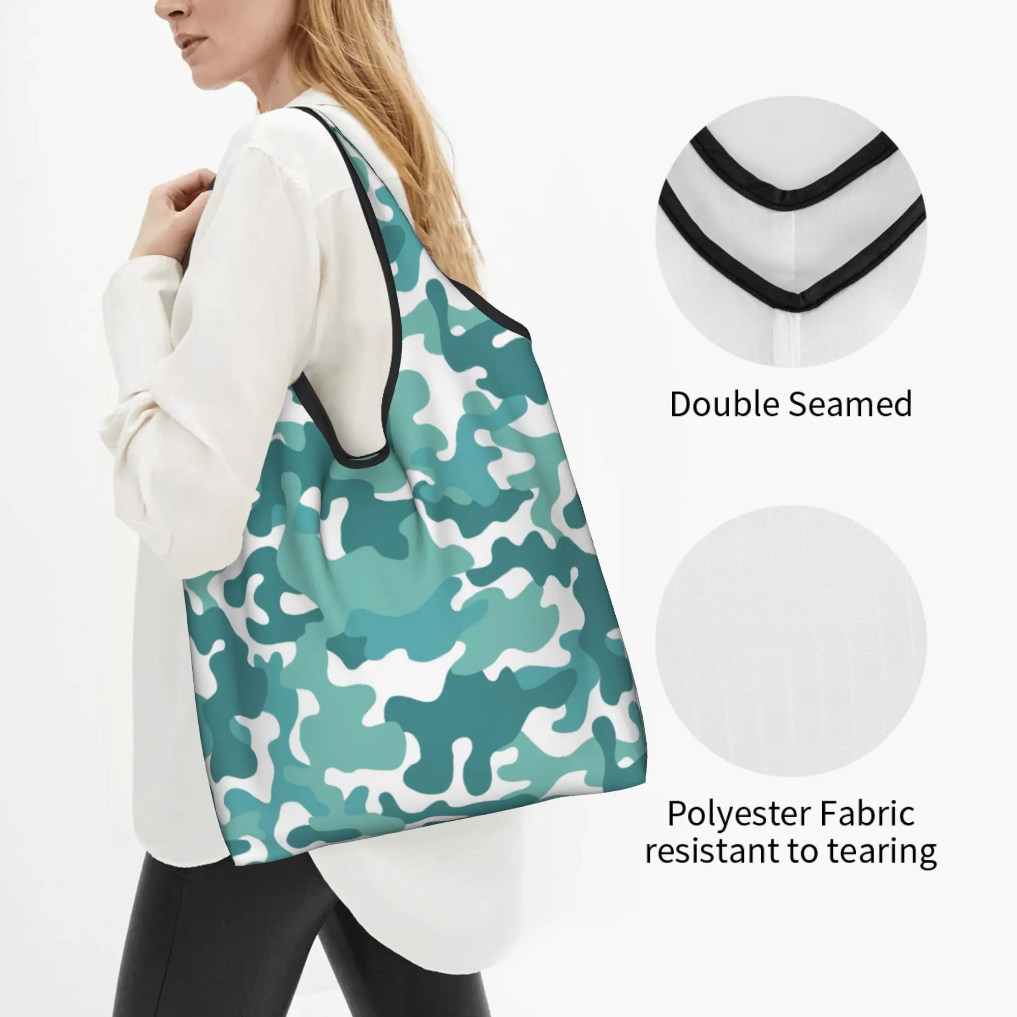 Fashion Camouflage Camo Tactical Shopping Tote Bags Portable Military Army Camo Groceries Shopper Shoulder Bag