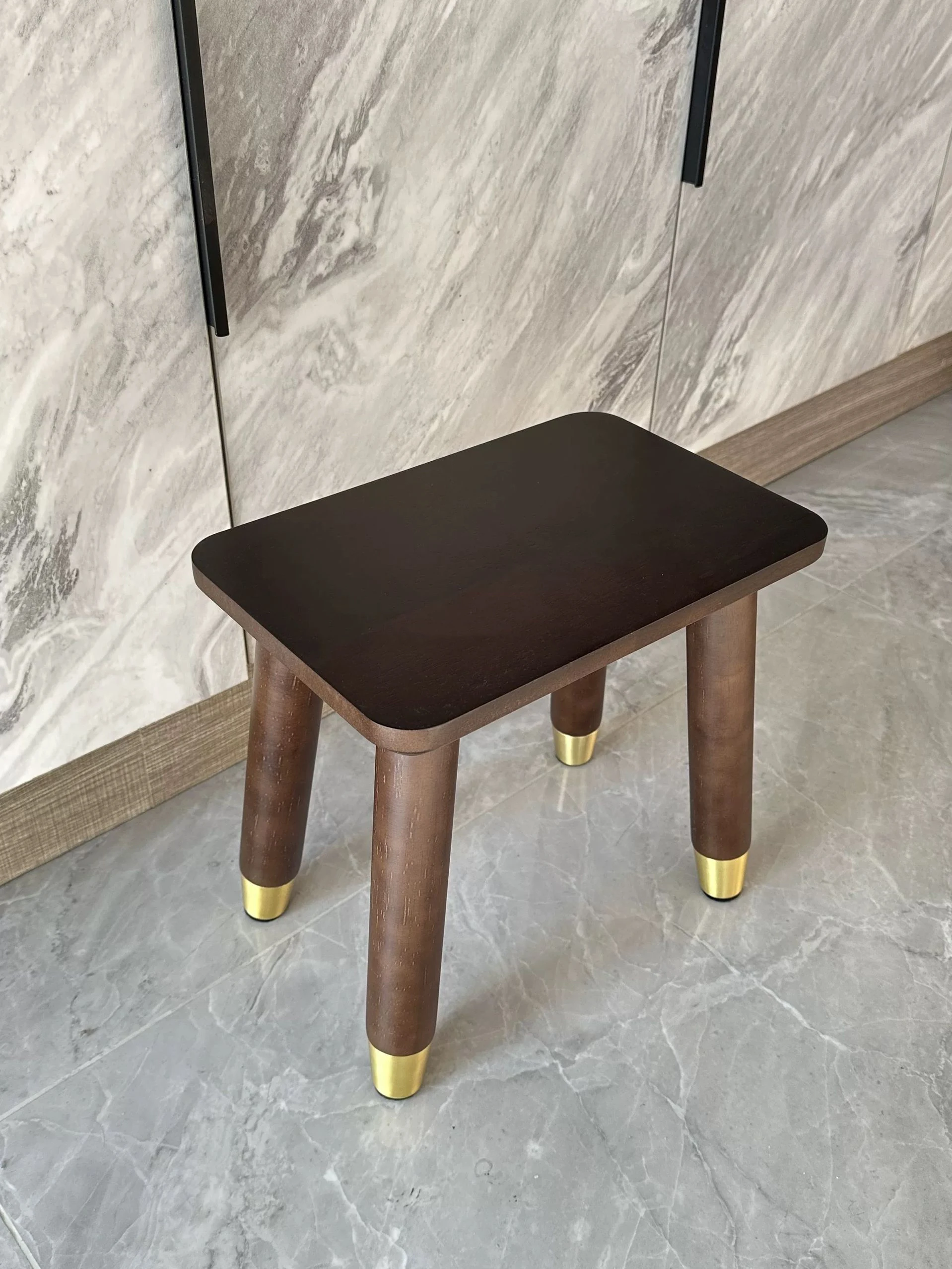 Black Walnut Copper Feet Small Stool Furnitures Bench Shoe Replacement Stool Solid Wood Portable Luxury Living Room Ottoman Foot