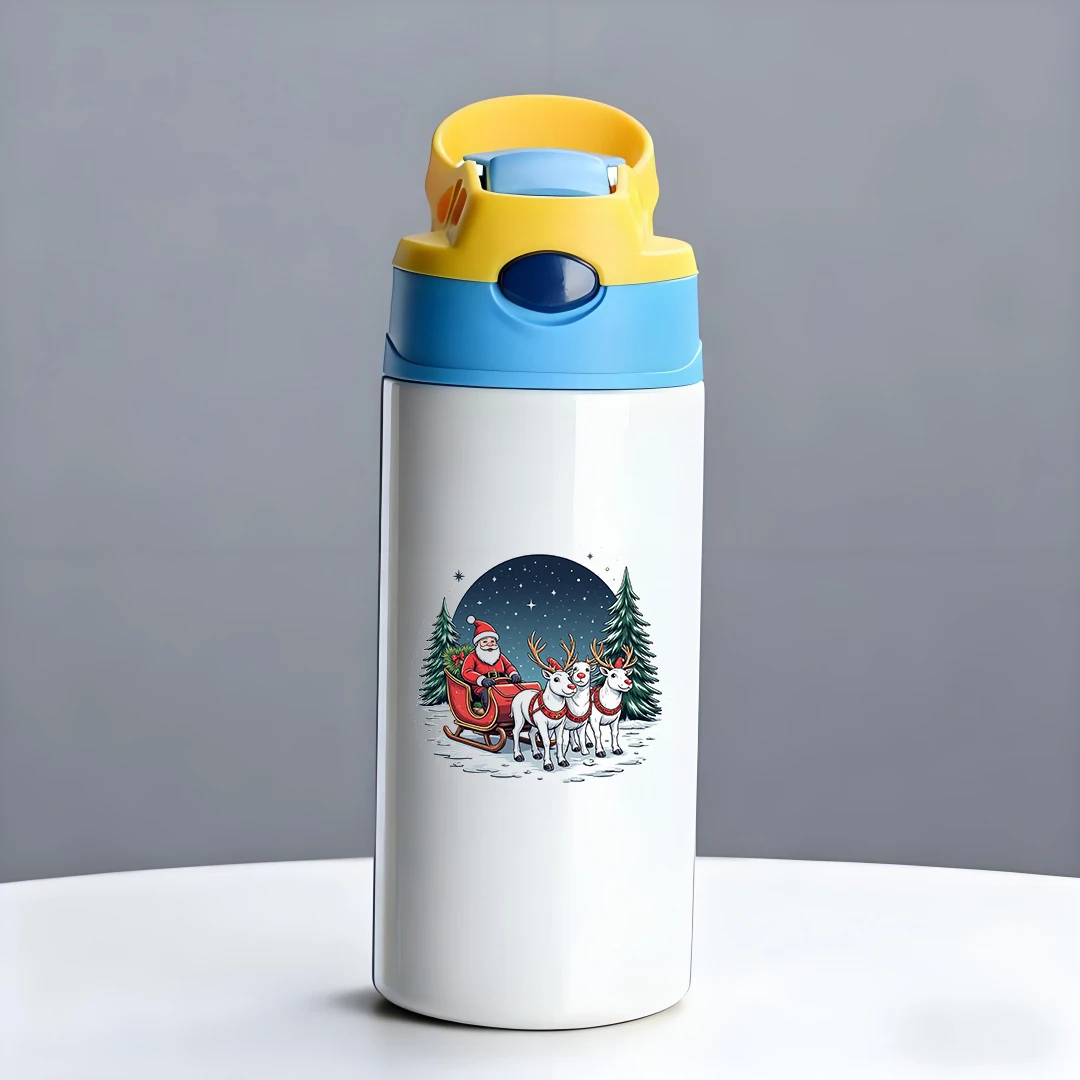 304 스테인리스 스틸 보온컵 + 만화 산타클로스 순록 일러스트 빨대컵 어린이 보온컵 필수 크리스마스 선물