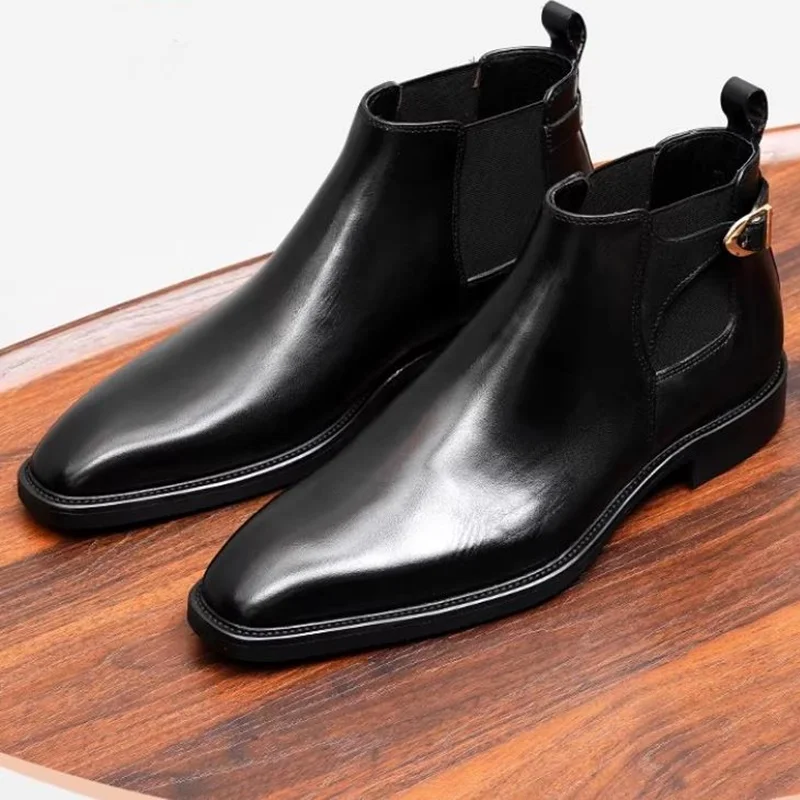 Luxurious Men's Chelsea Boots Fashion Ankle Boots With Fur Lining Winter Genuine Leather High-top Leather Shoes Man Dress Boots