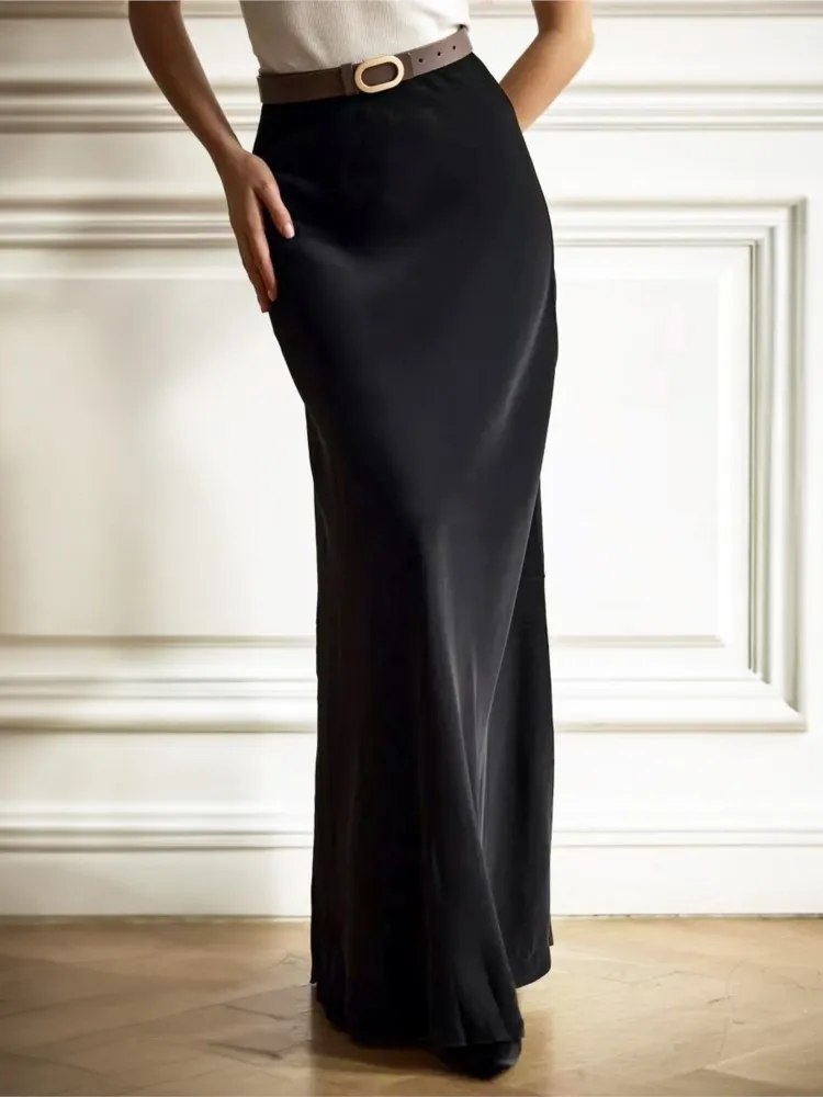 2025 frauen Neue Elegante Temperament Fischschwanz Rock Herbst Satin Einfarbig Einfache Hohe taille Lange Hüfte-umwickelt rock