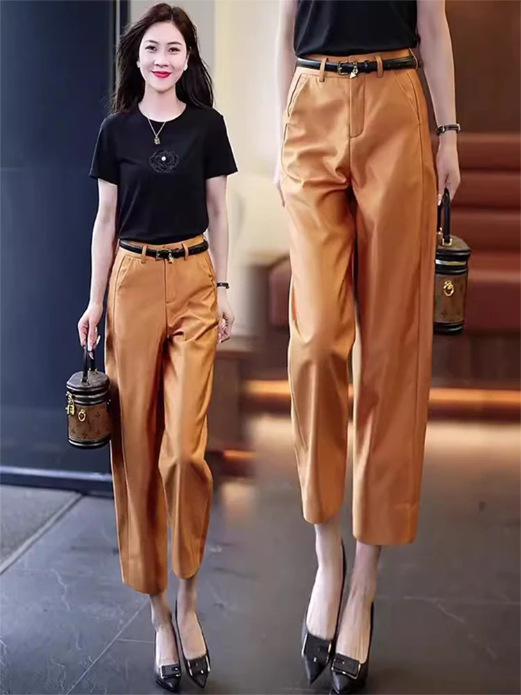 Fashionable High Waist Thin Tube Pants Women's Casual Straight Leg Harlan Pants Multi-Purpose Slimming Nine-Tenths Length
