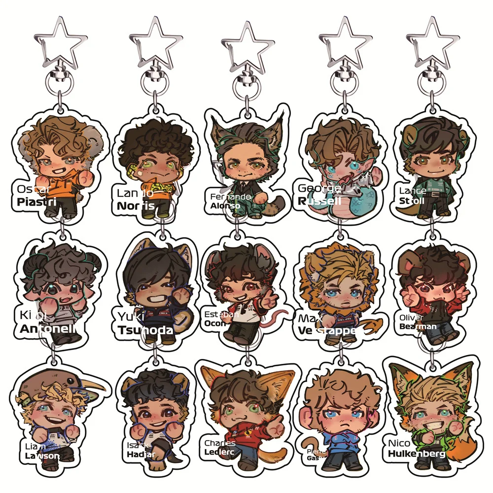 Grand Prix 6cm Acrylic Keychain Chibi Cat Ear Racing Driver Motorsport Car Key Ring Bag Pendant Racing Fans Collectible Gift