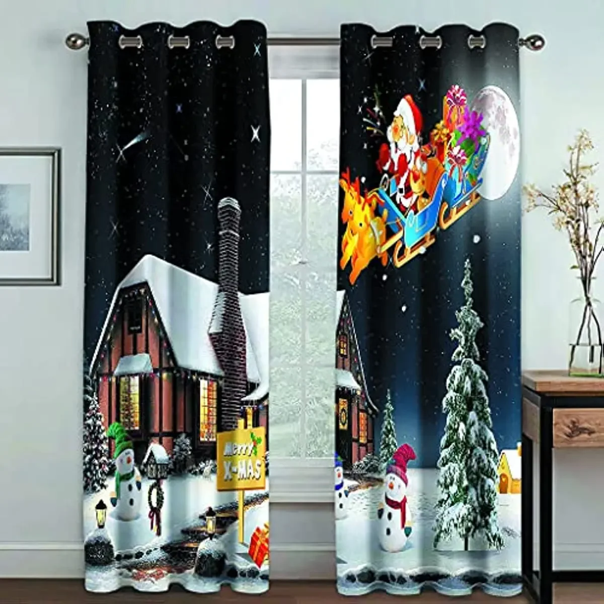 Santa Claus Christmas Blackout Curtains Bedroom Living Room Kitchen Drapes Window Treatments Xmas Navidad Natal Home Decoration