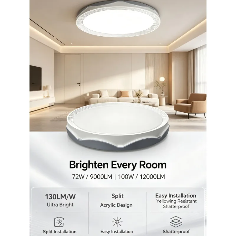 Modern Round Striped Rim LED Ceiling Light Minimalist White Living Room Bedroom Decor Fixture Soft Glow Easy Install