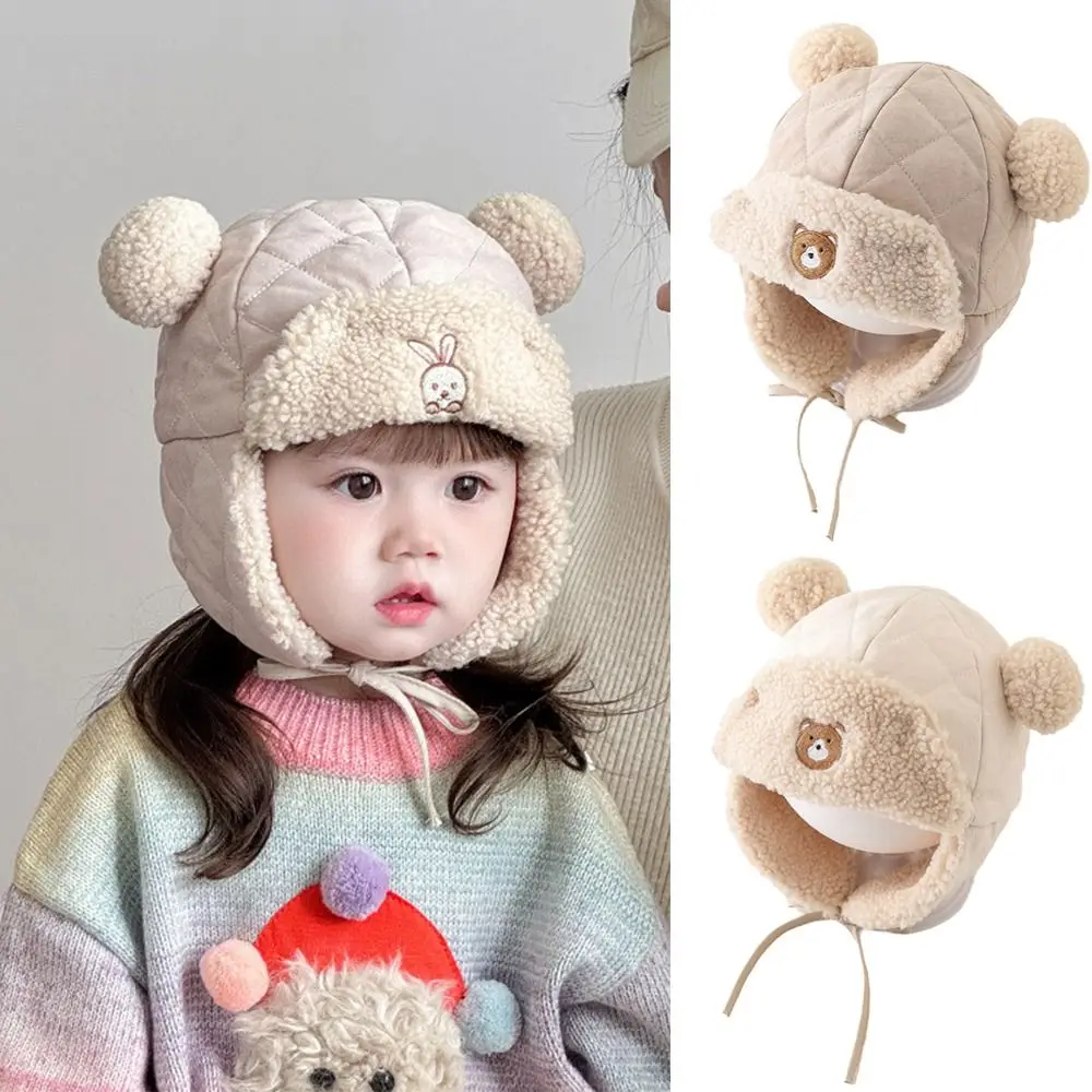 

Милая флисовая шапка с изображением ягненка, защита ушей, ветрозащитные наушники для малышей, зимняя теплая шапка-бомбер на подкладке
