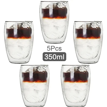 Tasse en verre à Double paroi de 350ml, transparente, faite à la main, résistante à la chaleur, pour boisson au thé, MINI tasse à whisky, tasse à café expresso 100 centigrades