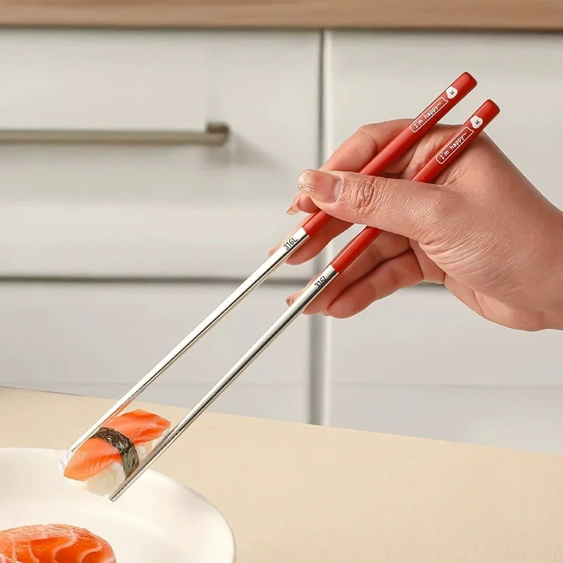 

Household anti slip cartoon design 316 stainless steel chopsticks, heat-resistant kitchen utensils for children and adults