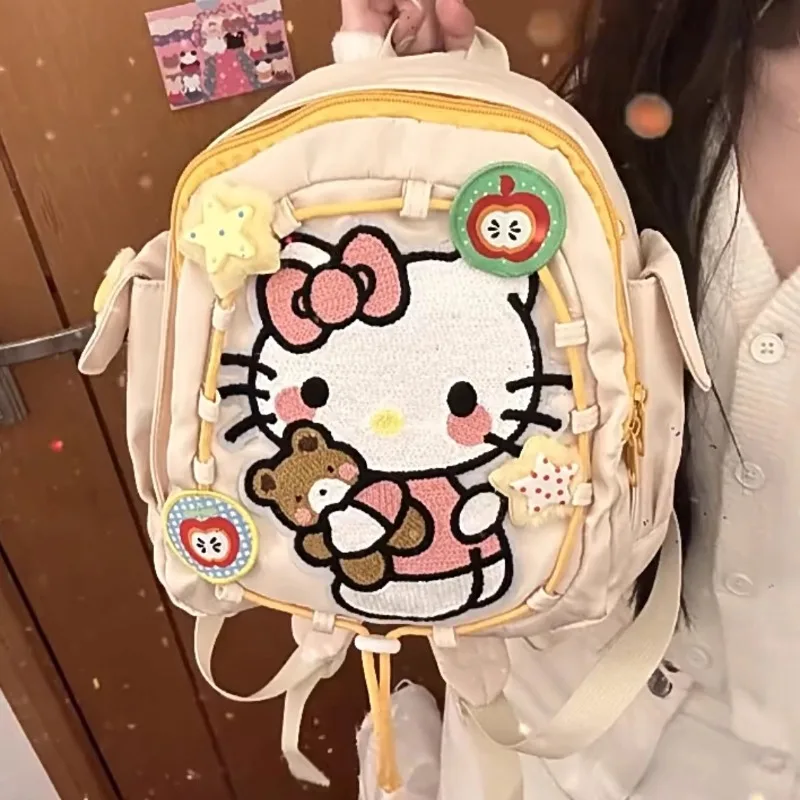 MBTI Hello Kitty Backpacks for Women Cartoon Print Nylon Cute College Style Casual Backpack Original Fashion Kawaii Female Bag