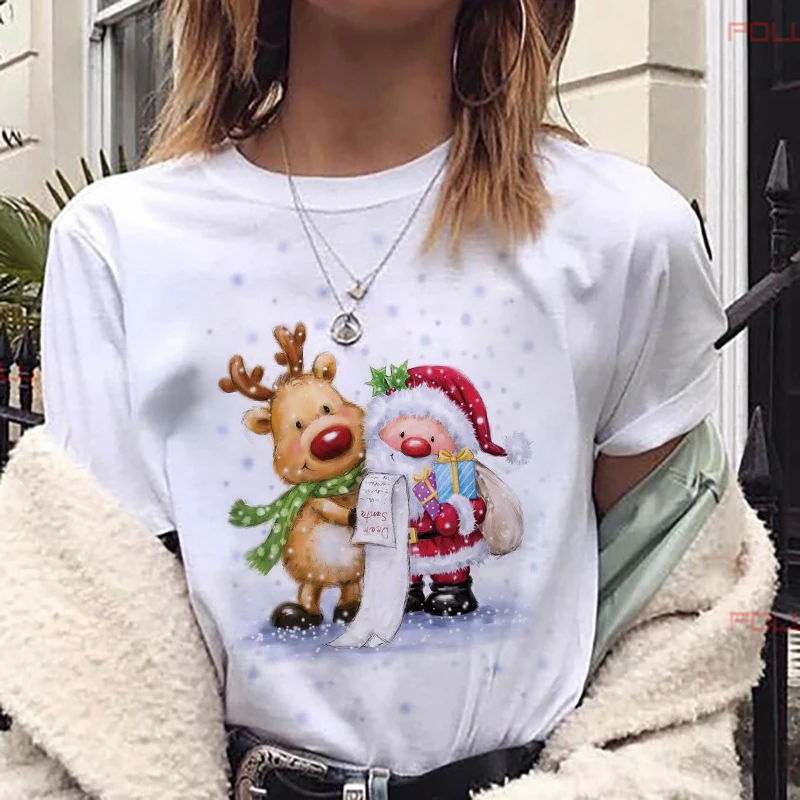 Harajuku T Shirt Women Men cotton T-shirt Fashion Deer Christmas Printed Short Sleeve White Seasons Tshirts streetwear y2k tops