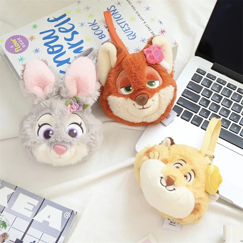 Disney Zootopia Judy Nick leopardo oficial cartera auricular portátil Mini llavero lindo dibujos animados monedero de felpa colgante Decoración