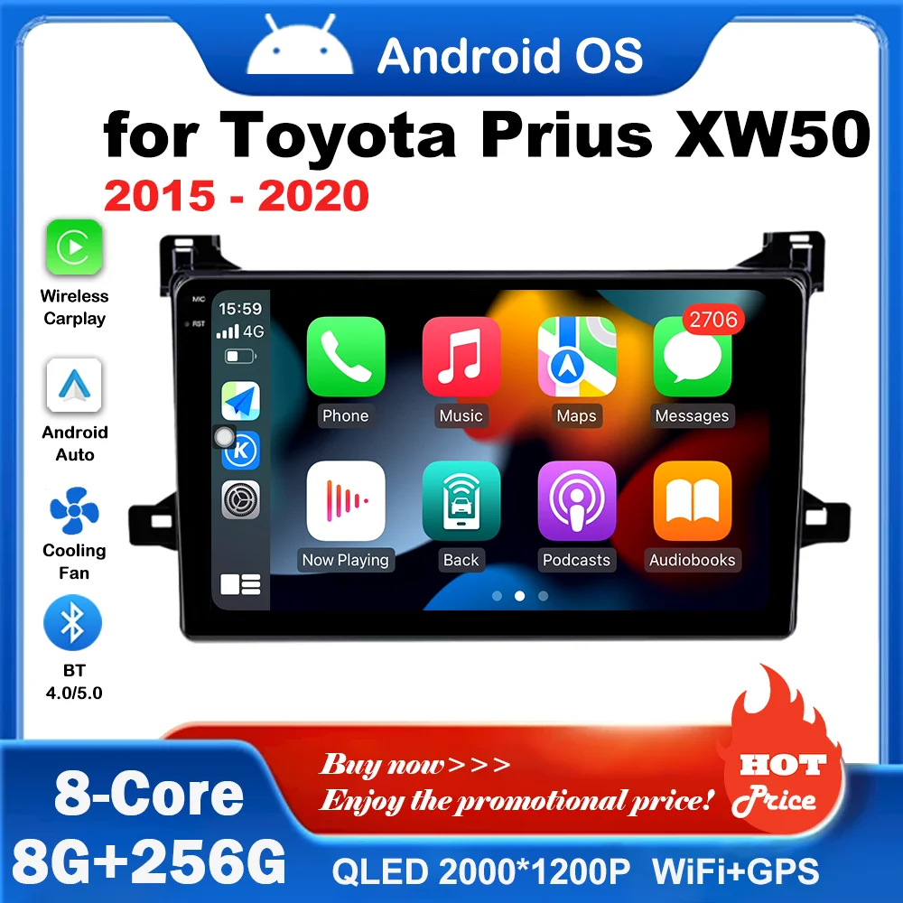 

Wireless Carplay Android System GPS Navigation 4G+WiFi for Toyota Prius XW50 2015 - 2020 BT Car Radio Multimedia Player No 2 din