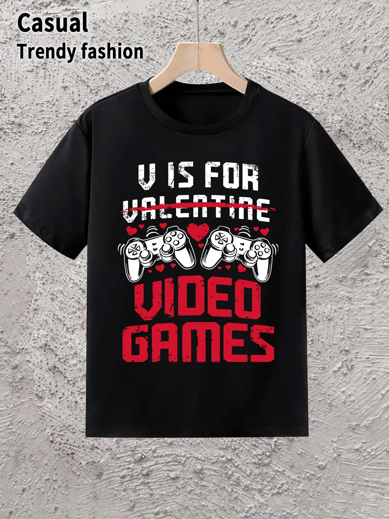 Boys Valentine Video‑Game Theme Print T‑Shirt, Soft Crew‑Neck Short‑Sleeve Kids Top For Spring Summer