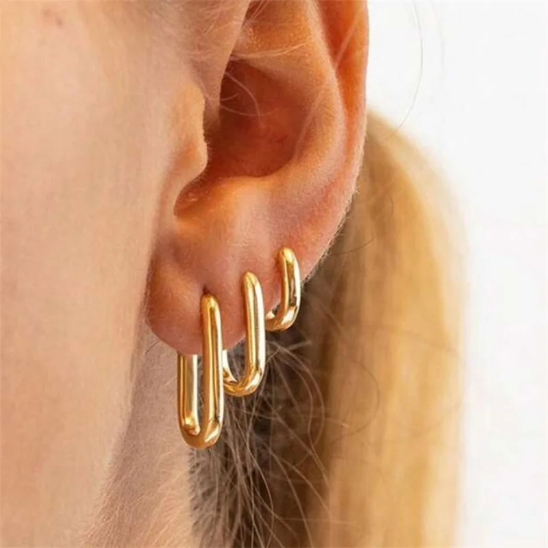 

New Gold Color Square Hoop Earrings Women Men Stainless Steel Minimalist Punk Unisex Rock Earrings Set Piercing Jewelry Gifts