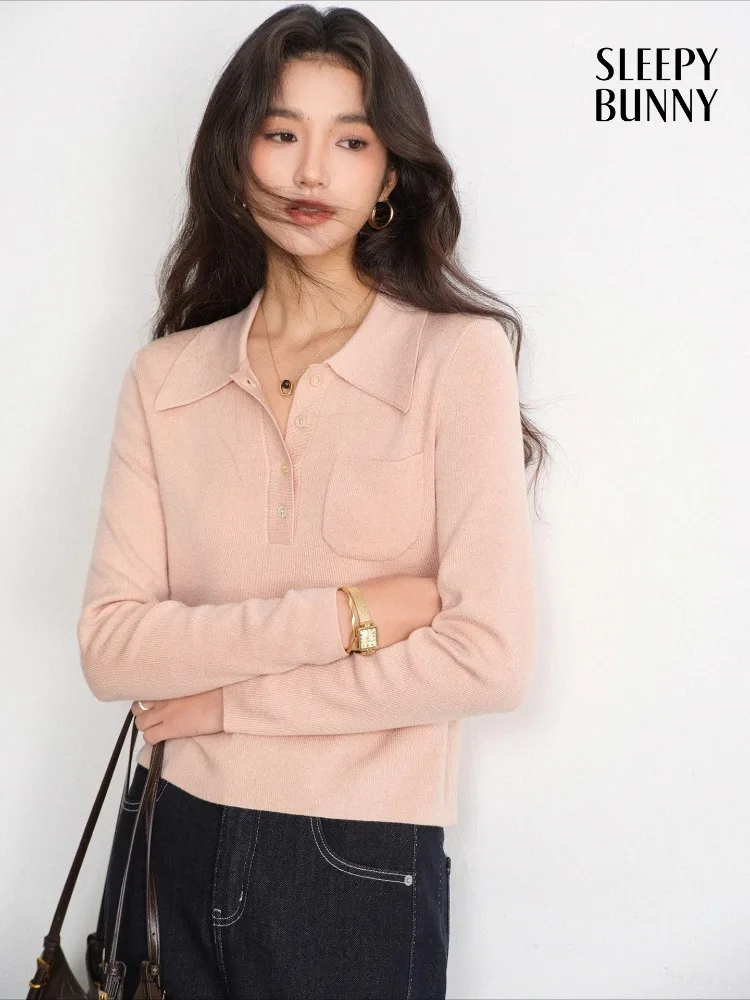 

Элегантный вязаный топ-поло во французском стиле ретро, женский облегающий пуловер с длинными рукавами, мягкий эластичный свитер в рубчик, зимняя многослойная повседневная одежда