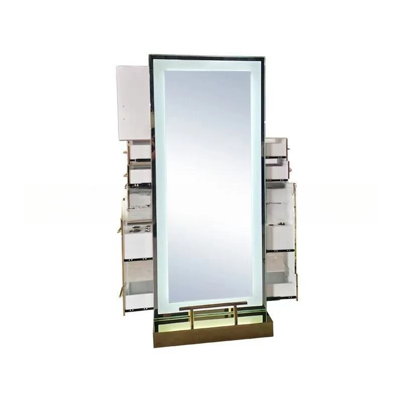 

Barber shop mirror LED light full body mirror blond hair stainless steel table