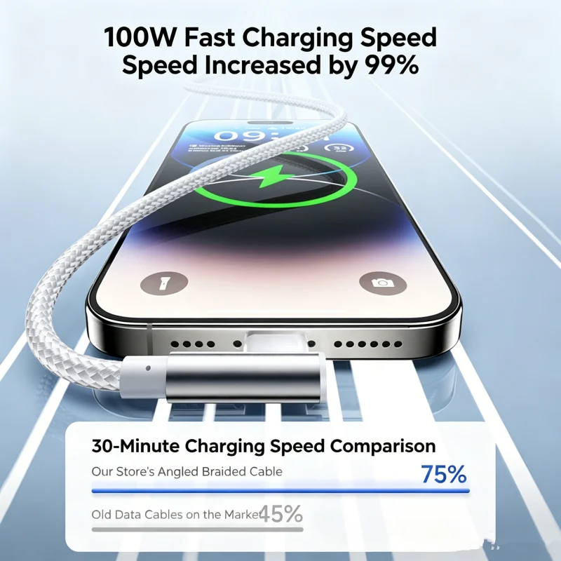 PD 100W L Shape Elbow Nylon Braided Dual Type C to Type C Fast Charging Cable Data Transfer Wire 1M 1.5M 2M for Xiaomi Samsung