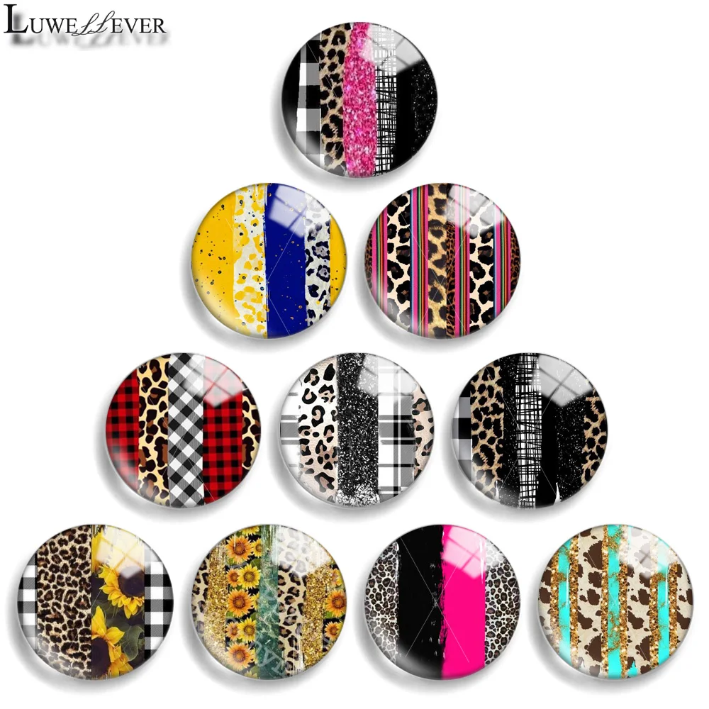 12mm 10mm 20mm 25mm 30mm 40mm 842 Leopard Print Mix Round Glass Cabochon Jewelry Finding 18mm Snap Button Charm Bracelet