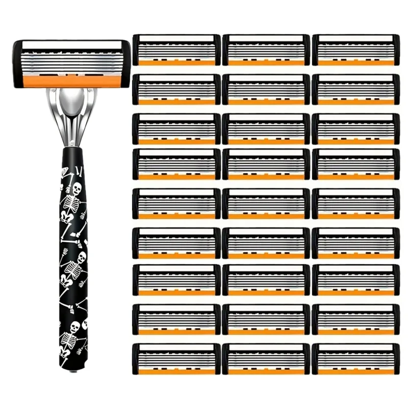 ماكينة حلاقة يدوية آمنة للرجال مكونة من 6 طبقات من الفولاذ المقاوم للصدأ، رأس ماكينة حلاقة قابلة للاستبدال، أدوات ماكينة حلاقة.